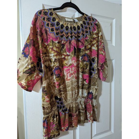 Chicos Sz 2 top Blouson Polyester Lightweight Accent Beading - Picture 4 of 10